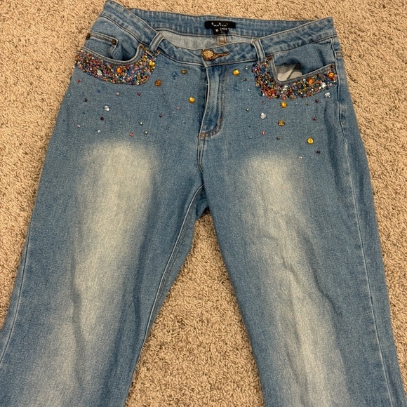 ECI New York Blue Flare Wide Leg Jeans with Distressed Detailing - Picture 3 of 8